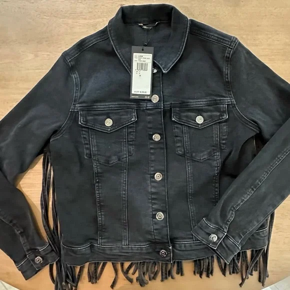 NWT MAVI Fringe Black Denim Jacket - Picture 6 of 10